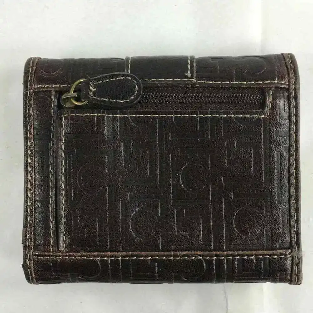 Liz Claiborne Wallet Womens Small Brown LC Logo‎ Vintage Embossed Tri-Fold
